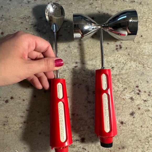 Vintage Other - Mid-Century Vermouth Red and Silver Bar Tool Set